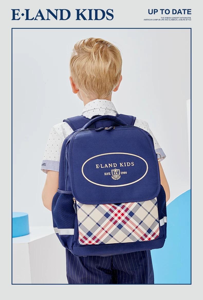 elandkids衣恋童装2020年秋新款女童男童英伦风格纹双肩背包书包