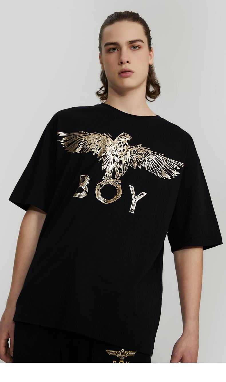 网上平和堂boylondon2020新几何老鹰烫金印花情侣t恤