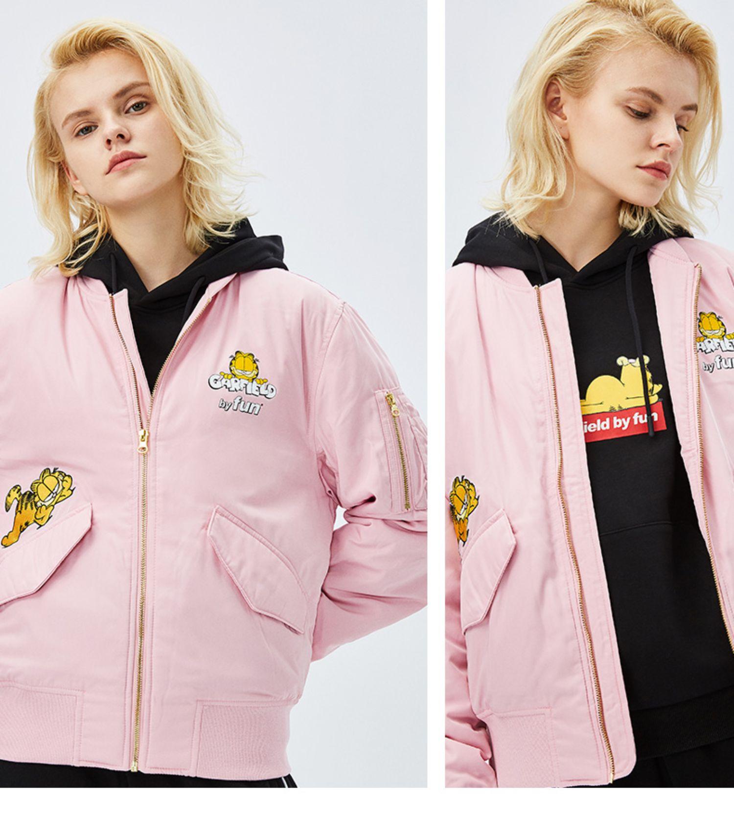 【网上平和堂】fun国际潮牌加菲猫秋季新款旅游时尚潮流粉色无帽棉服