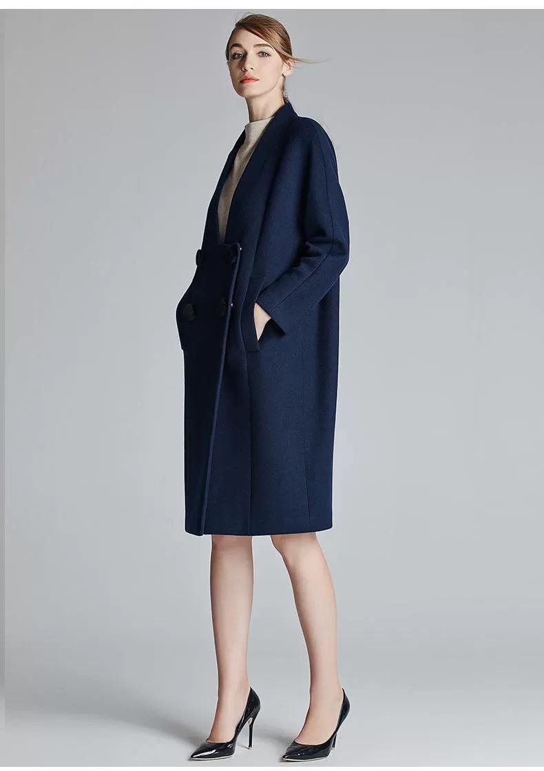 网上平和堂v领羊毛大衣茧型宽松中长款外套mewui284