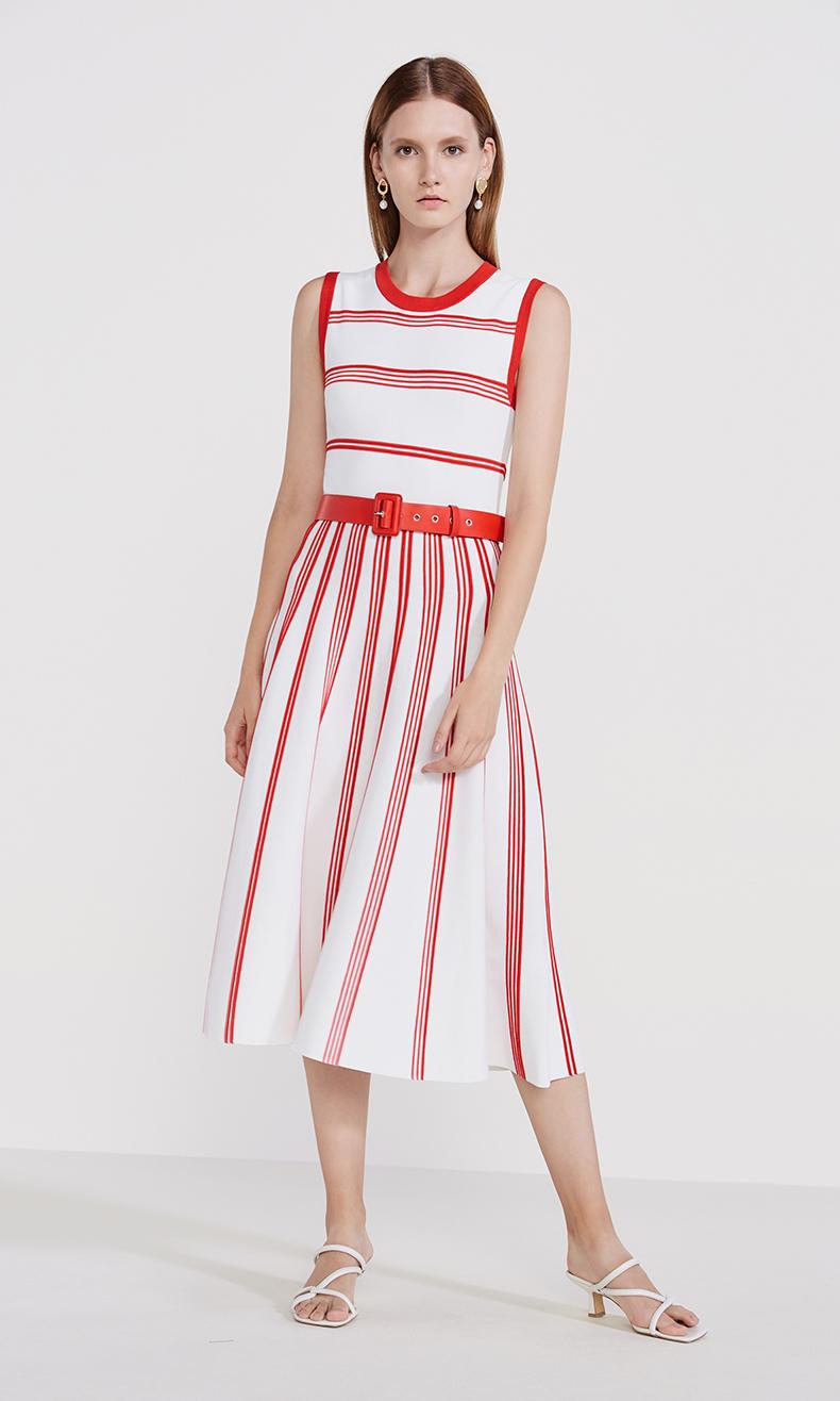 网上平和堂黑标系列欧时力2020新款夏装腰带冰丝纱中长连衣裙女1rh