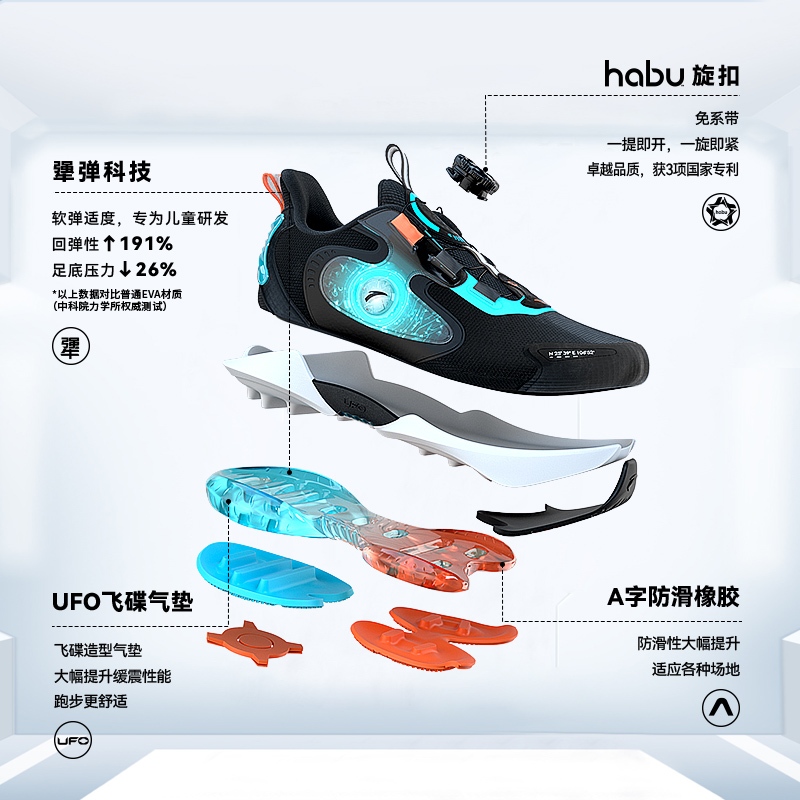 网上平和堂】【新品上市】安踏儿童男大童UFO4.0跑鞋2022夏跑步鞋旋钮扣 